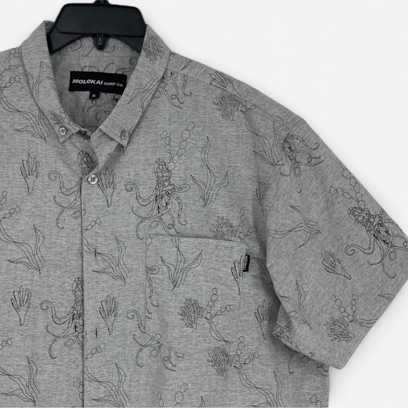 Molokai Surf Co Mens Size XL Button Down Shirt Gray Under the Sea Print Shirt - Picture 1 of 5